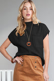 Green Pocket Ribbed Knit Short Sleeve Sweater- 9 Colors