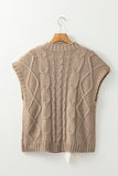 Taupe Satin Ribbon Lace-Up Short Sleeve Cable Knit Sweater