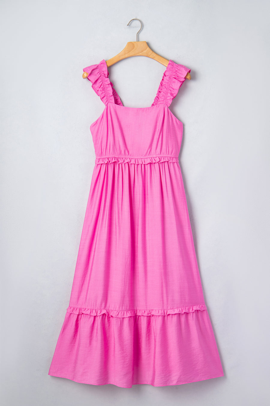 Solid Color Ruffle Trim High Waist Sleeveless Maxi Dress A- 2 Colors
