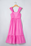 Solid Color Ruffle Trim High Waist Sleeveless Maxi Dress A- 2 Colors