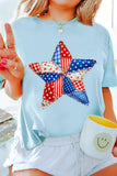 Light Blue Faux Patchwork American Star Graphic T-Shirt