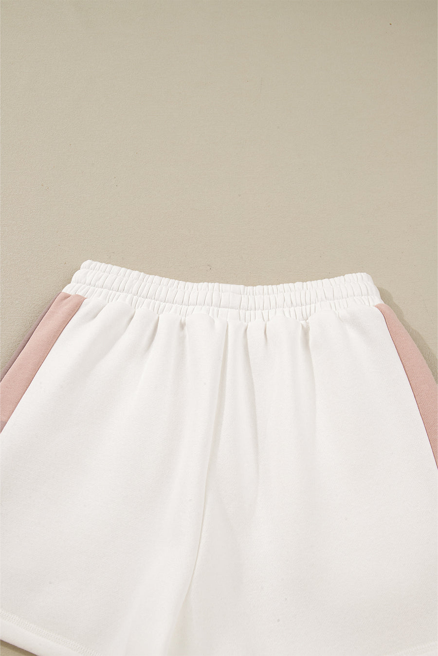 White Color Block Drop Shoulder Pullover Sweatshirt & Shorts Outfit