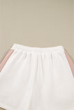 White Color Block Drop Shoulder Pullover Sweatshirt & Shorts Outfit