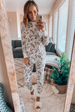 White Holly Print Christmas Long Sleeve Pajama Set