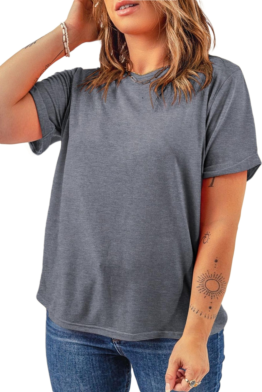 Basic Crew Neck Rolled Sleeve T-Shirt- 12 Colors