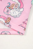 Pink Santa Claus Graphic Christmas Tree Long Sleeve Pajama Set- 2 Colors