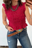 Red Plaid Shirred Ruffle Trim Tank Top
