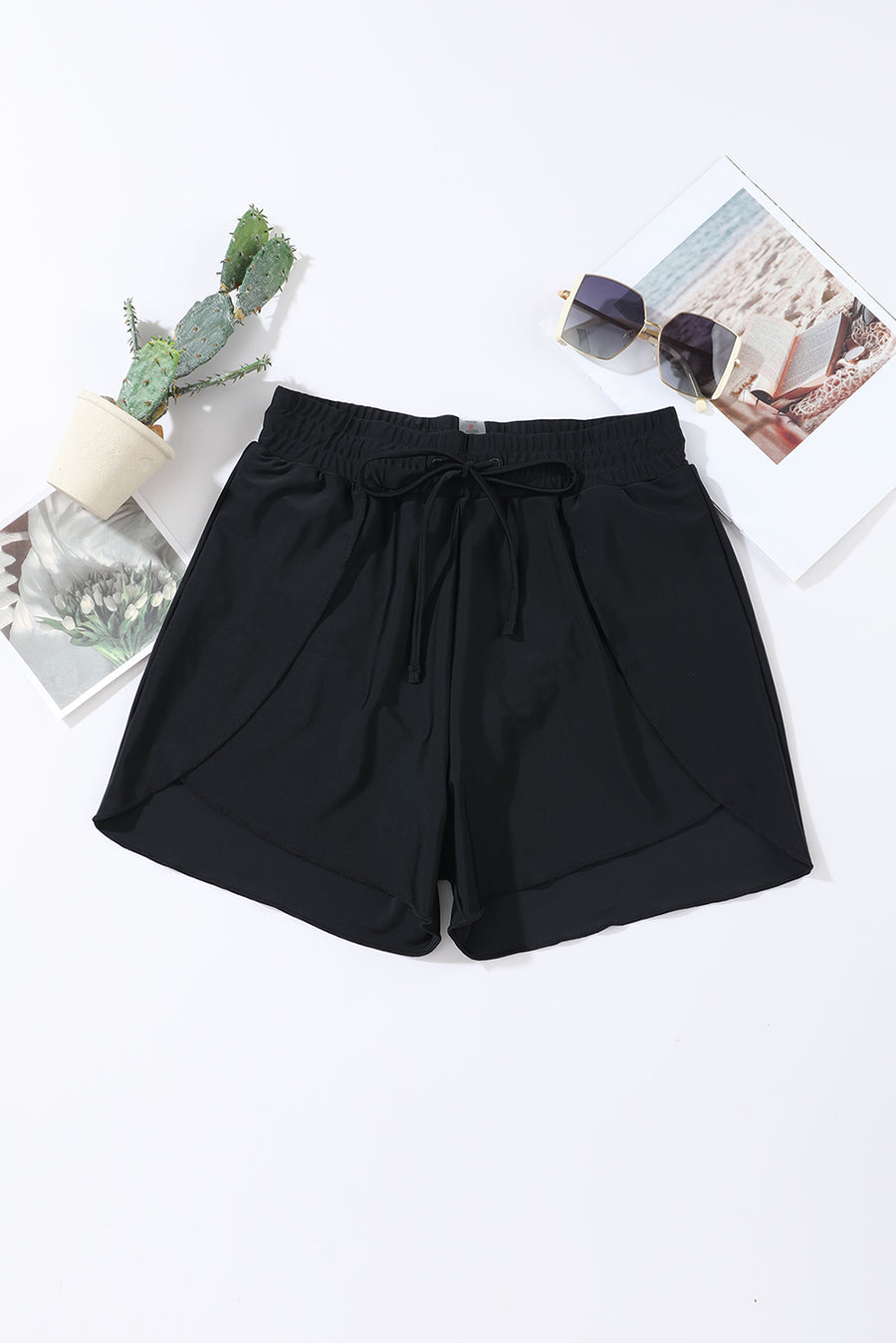 Drawstring Elastic Waist Built-In Brief Swim Shorts- 2 Colors