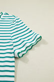 Striped Scalloped Trim Crew Neck Short Sleeve T-Shirt- 5 Colors