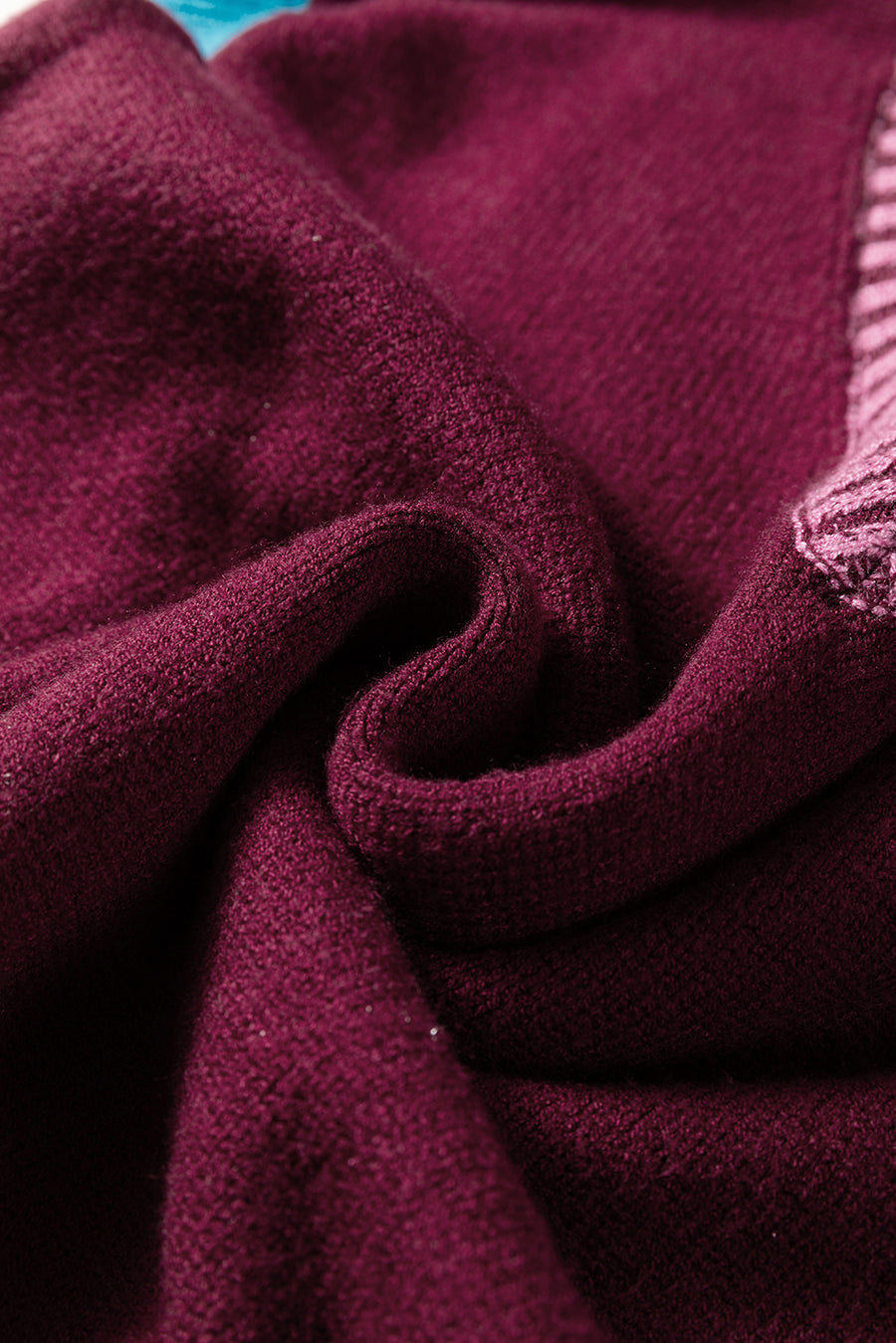 Burgundy Contrast Trim V-Neck Short Sleeve Loose Sweater