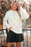 Multicolored Hearts Color Block High Neck Sweater