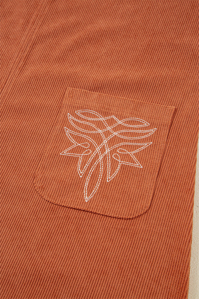 Gold Flame Corduroy Embroidered Patch Pocket Sleeveless Mini Dress