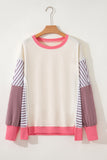 Color Block Striped Patchwork Exposed Seams Side Slits Sweatshirt