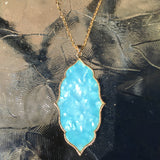 Gold Tone Moroccan Pendant Necklace- Turquoise