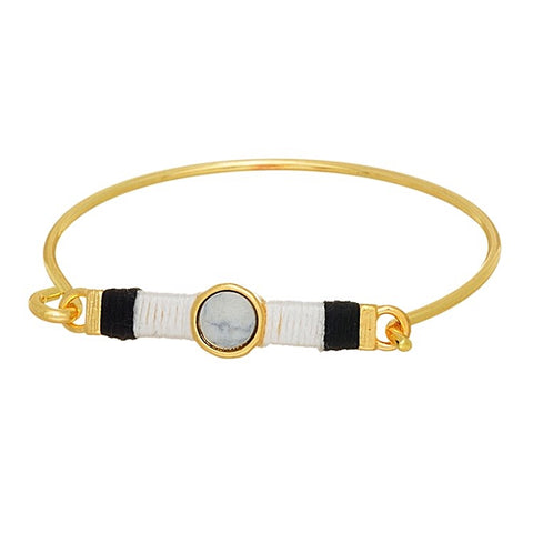 Gold Tone Bar & Stone Bangle Bracelet- Black & White