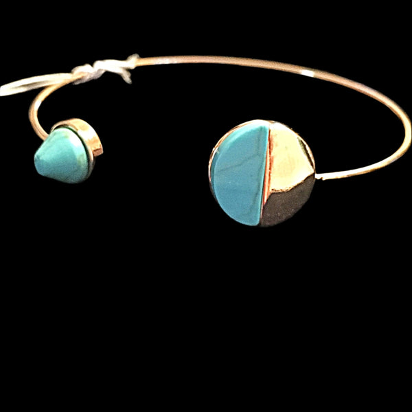 Dainty Gold Tone Cuff Bracelet with Stones- Turquoise