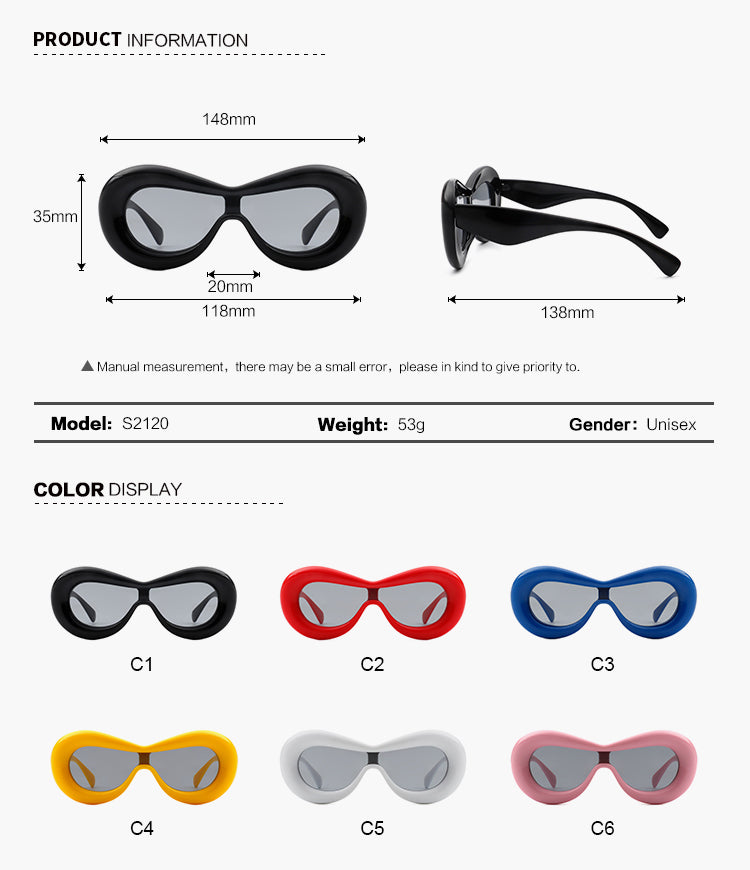 Argo - Oversized Y2K Inflated Frame One Piece Lens Sunglasses- 6 Colors