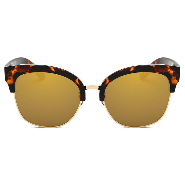 Jenison - Flat Mirrored Lens Clubmaster Horned Rim Sunglasses