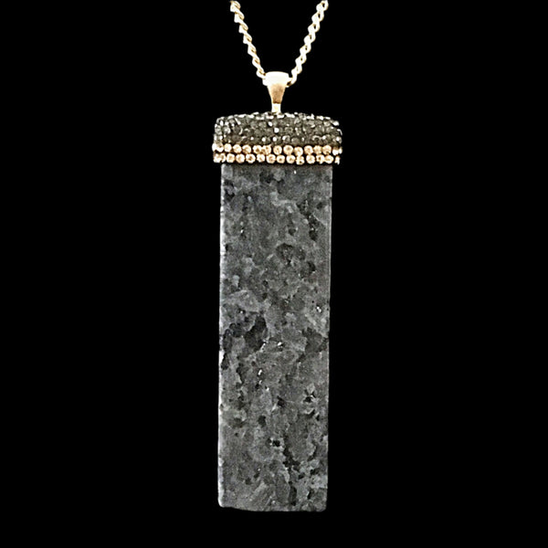 Gold Tone Natural Pendant Necklace with Accent Stones- Black