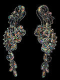 Black Aurora Borealis Beaded Sequin Scroll Appliqués- Mirrored Set of 2