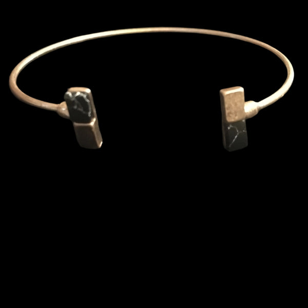 Dainty Gold Tone Cuff Bracelet with Natural Stones- Black