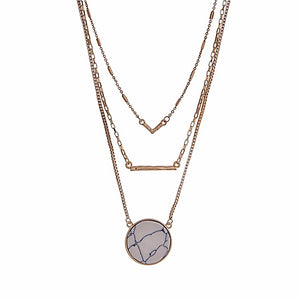 Triple Layer Gold Tone Necklace with Pendant- Howlite