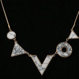 Gold Tone Geometric Necklace Set- Howlite