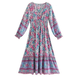 Women's Bohemian Floral Print Long Sleeve Dress- 2 Colors