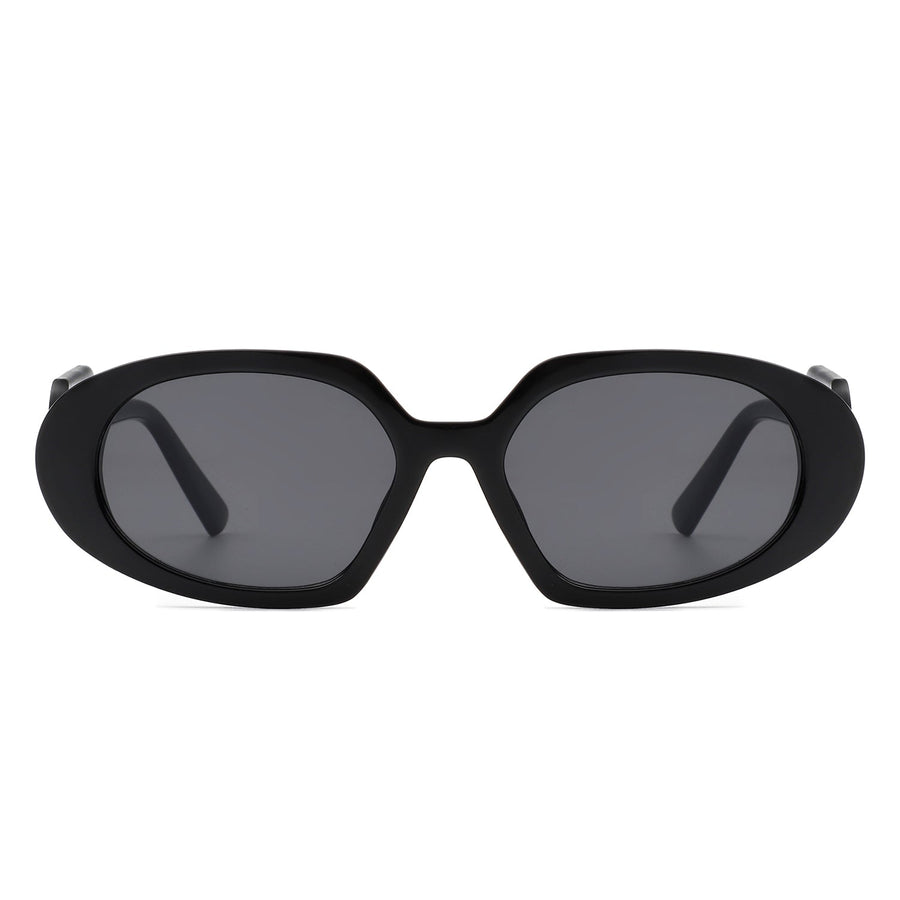 Glittera - Rectangle Retro Oval Chic Round Lens Leaf Design Fashion Sunglasses