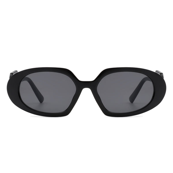 Glittera - Rectangle Retro Oval Chic Round Lens Leaf Design Fashion Sunglasses