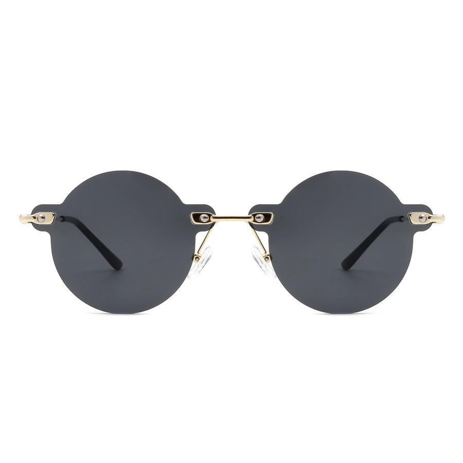 Crescent - Circle Retro Round Rimless Fashion Tinted Vintage Sunglasses