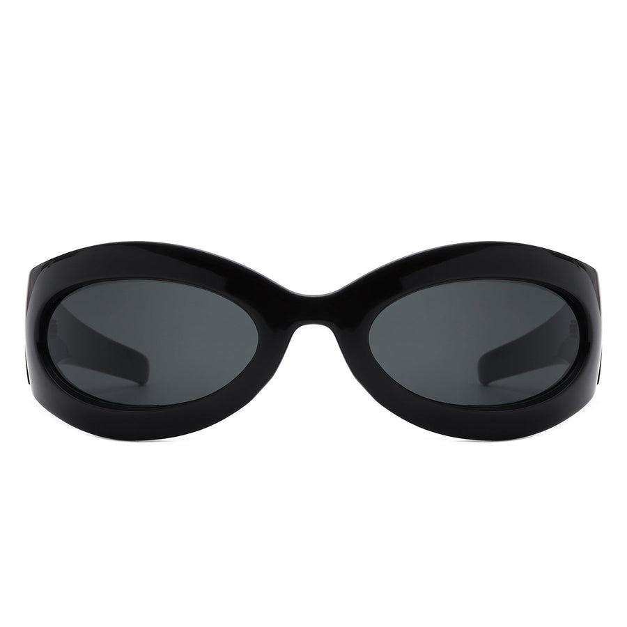 Albion - Retro Oval Wrap Around Round Sunglasses