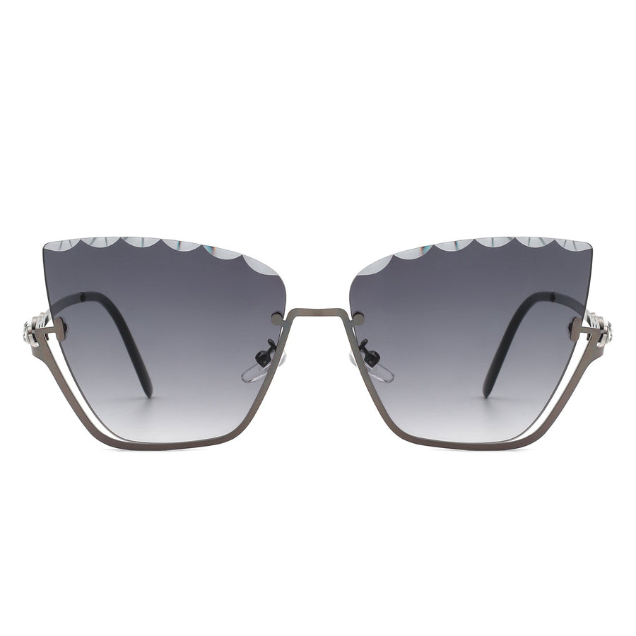 Starfire Half Frame Square Irregular Tinted Cat-Eye Fashion Sunglasses- 6 Colors