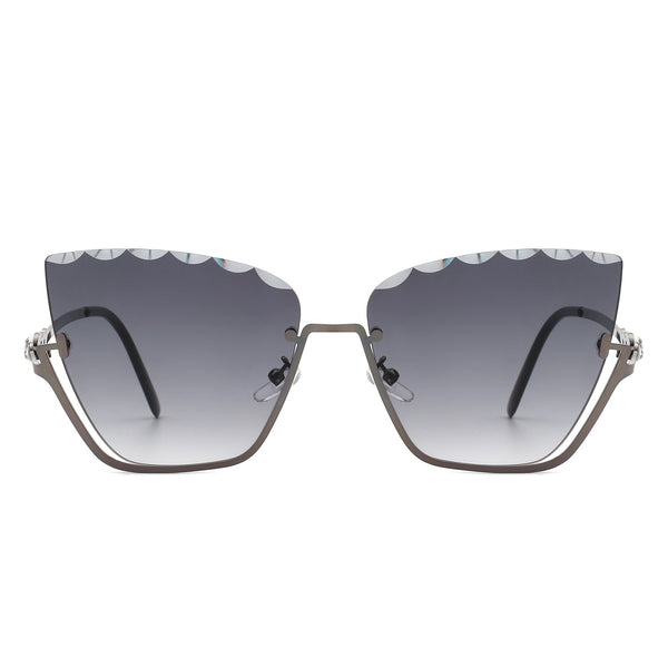 Starfire - Half Frame Square Irregular Tinted Fashion Cat Eye Sunglasses