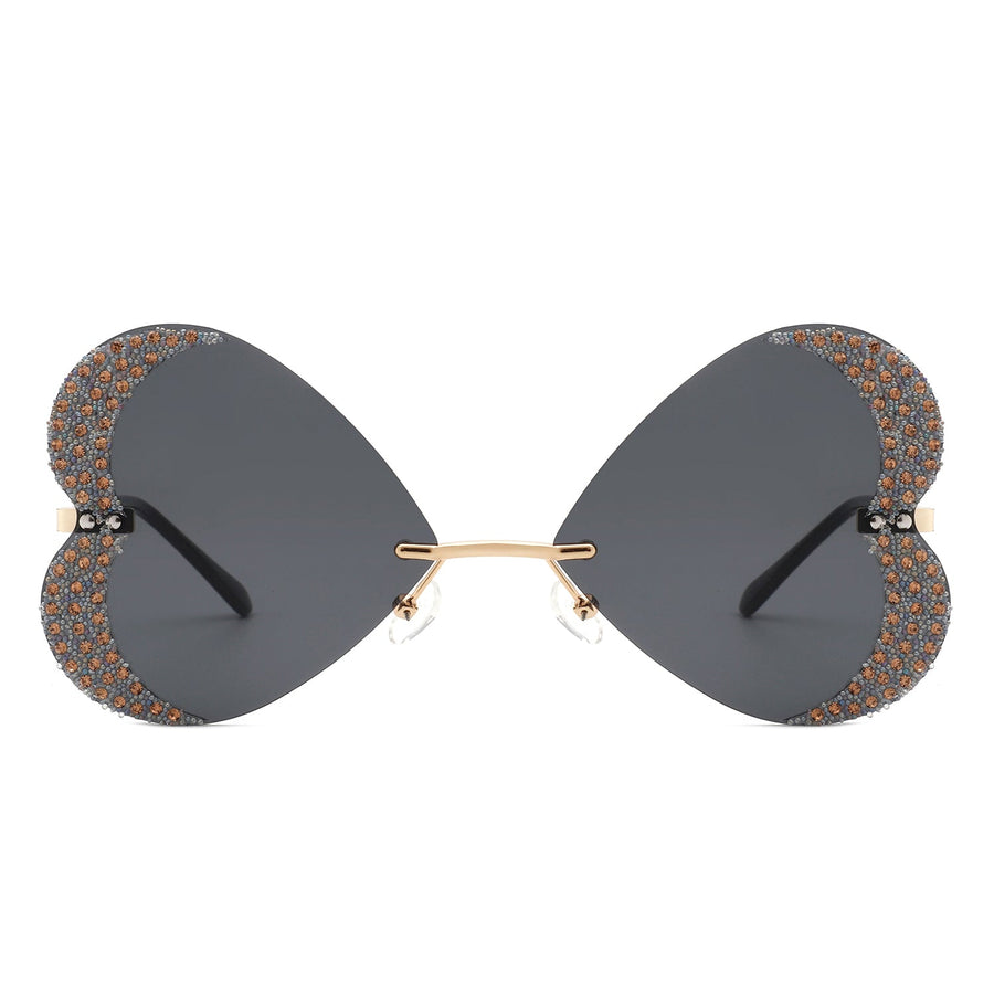 Quixotia - Rimless Butterfly Heart Shaped Tinted Sunglasses