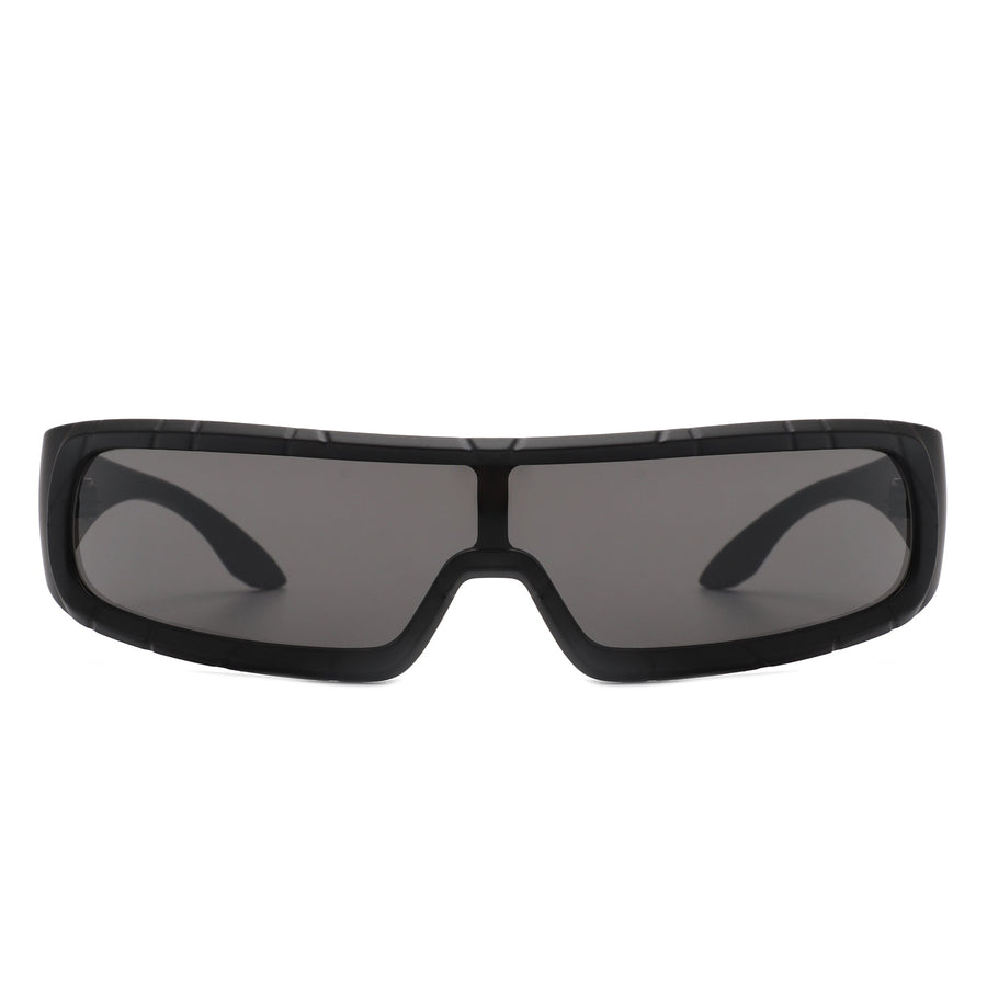 Orion - Futuristic Wrap-Around Rectangle Shield Sunglasses- 8 Colors