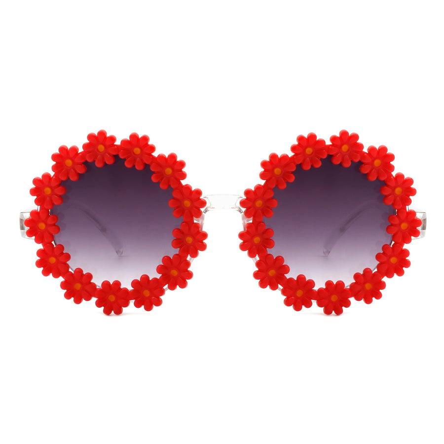 Ysabelia - Round Daisy Flower Shape Circle Sunglasses- 7 Colors