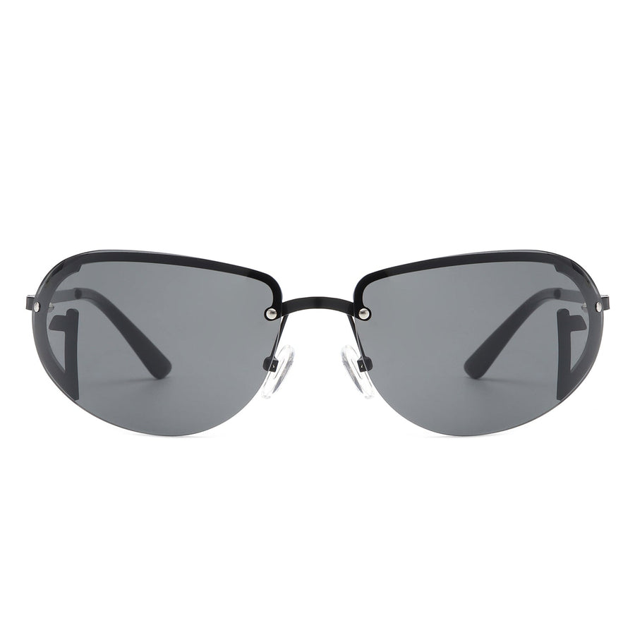 Oceandew - Retro Rimless Oval Tinted Round Sunglasses