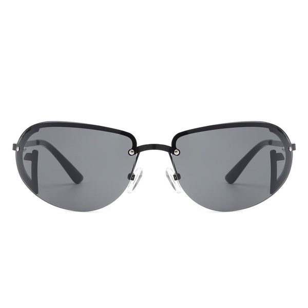 Oceandew - Retro Rimless Oval Tinted Round Sunglasses