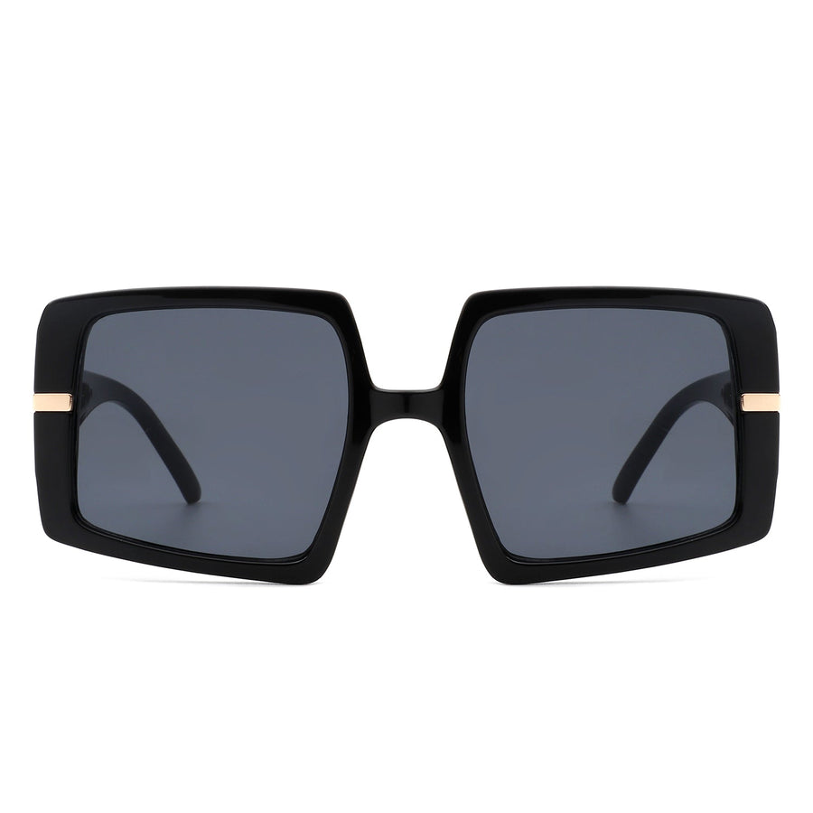 Jasmoria - Oversize Square Geometric Irregular Flat Top Women Sunglasses