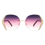 Jadeisle - Oval Rimless Rhinestone Round Oversized Sunglasses- 5 Colors
