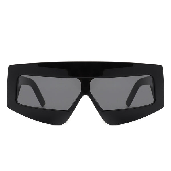 Celestia - Oversized Rectangle Square Tinted Flat Top Sunglasses