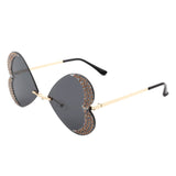 Quixotia - Rimless Butterfly Heart Shaped Tinted Sunglasses
