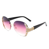 Jadeisle - Oval Rimless Rhinestone Round Oversized Sunglasses- 5 Colors