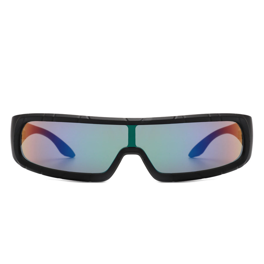 Orion - Futuristic Wrap-Around Rectangle Shield Sunglasses- 8 Colors
