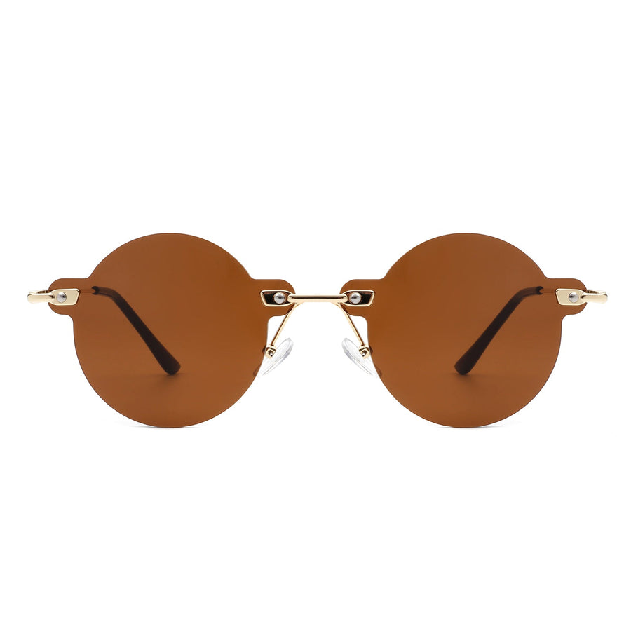 Crescent - Circle Retro Round Rimless Fashion Tinted Vintage Sunglasses