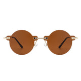 Crescent - Circle Retro Round Rimless Fashion Tinted Vintage Sunglasses