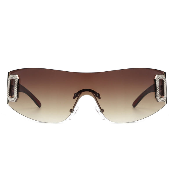 Havoc - Rimless Rectangle Sleek Wrap Around Women's Sunglasses