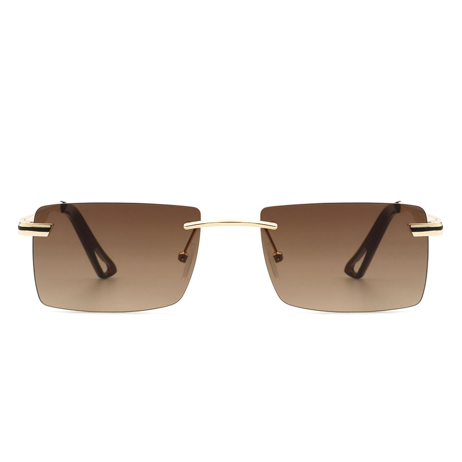 Vibrante - Rectangle Rimless Retro Tinted Fashion Flat Top Sunglasses