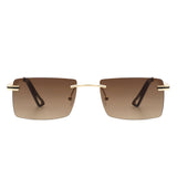 Vibrante - Rectangle Rimless Retro Tinted Fashion Flat Top Sunglasses